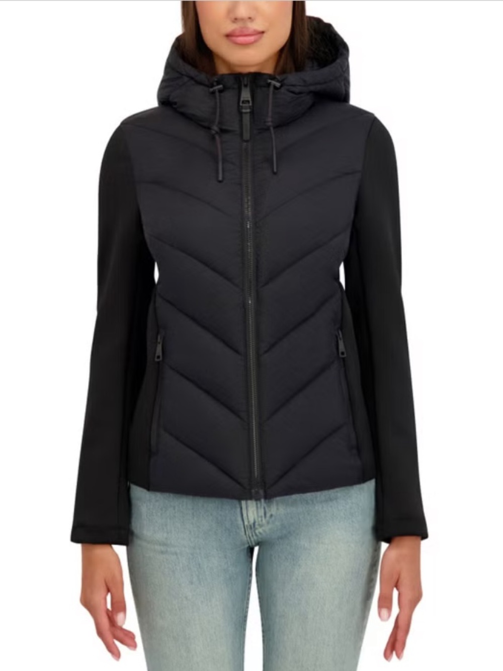 DKNY Black Quilted Hooded Puffer Jacket